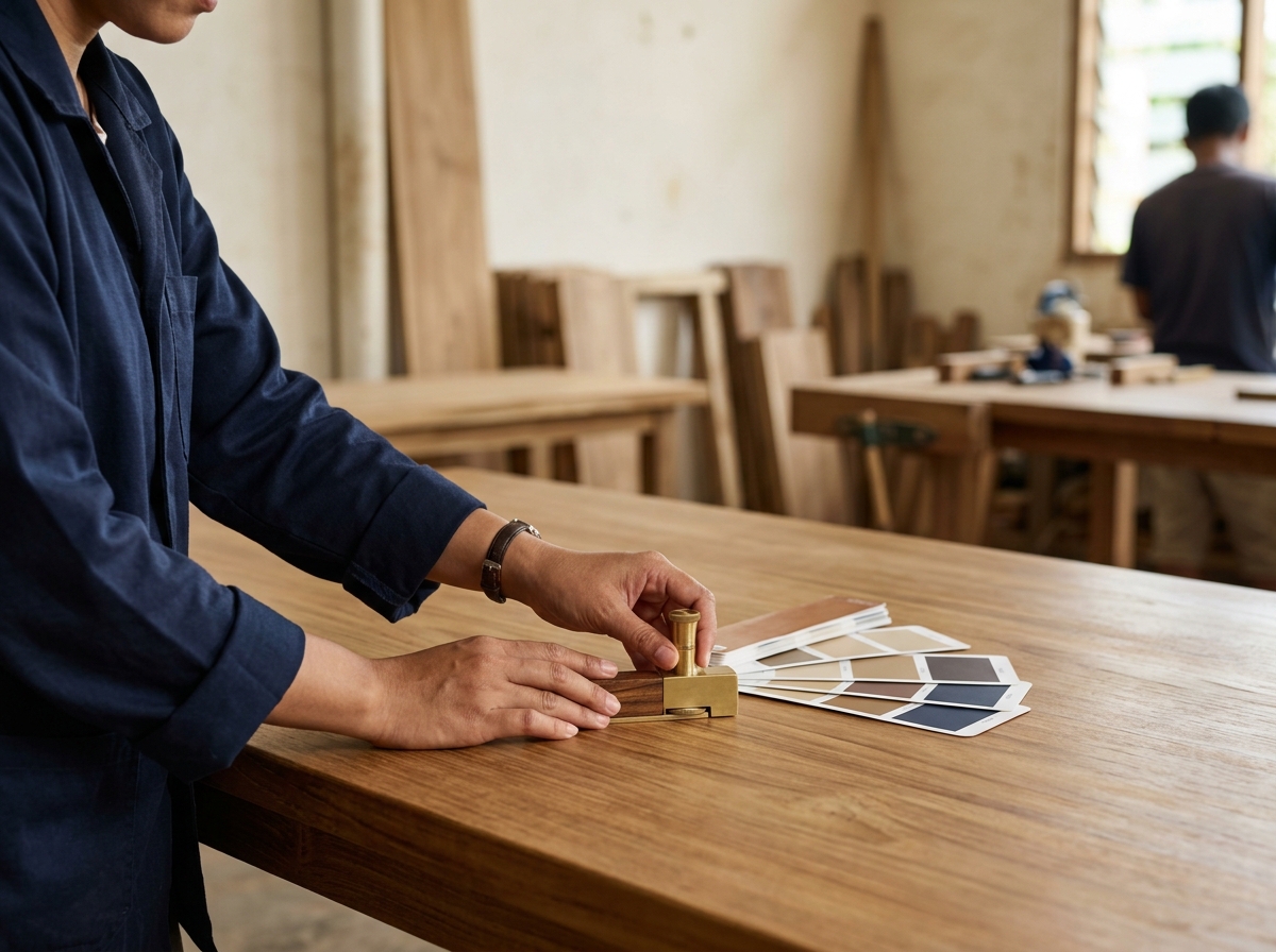 Furniture quality inspection at Indonesian contract manufacturing factory