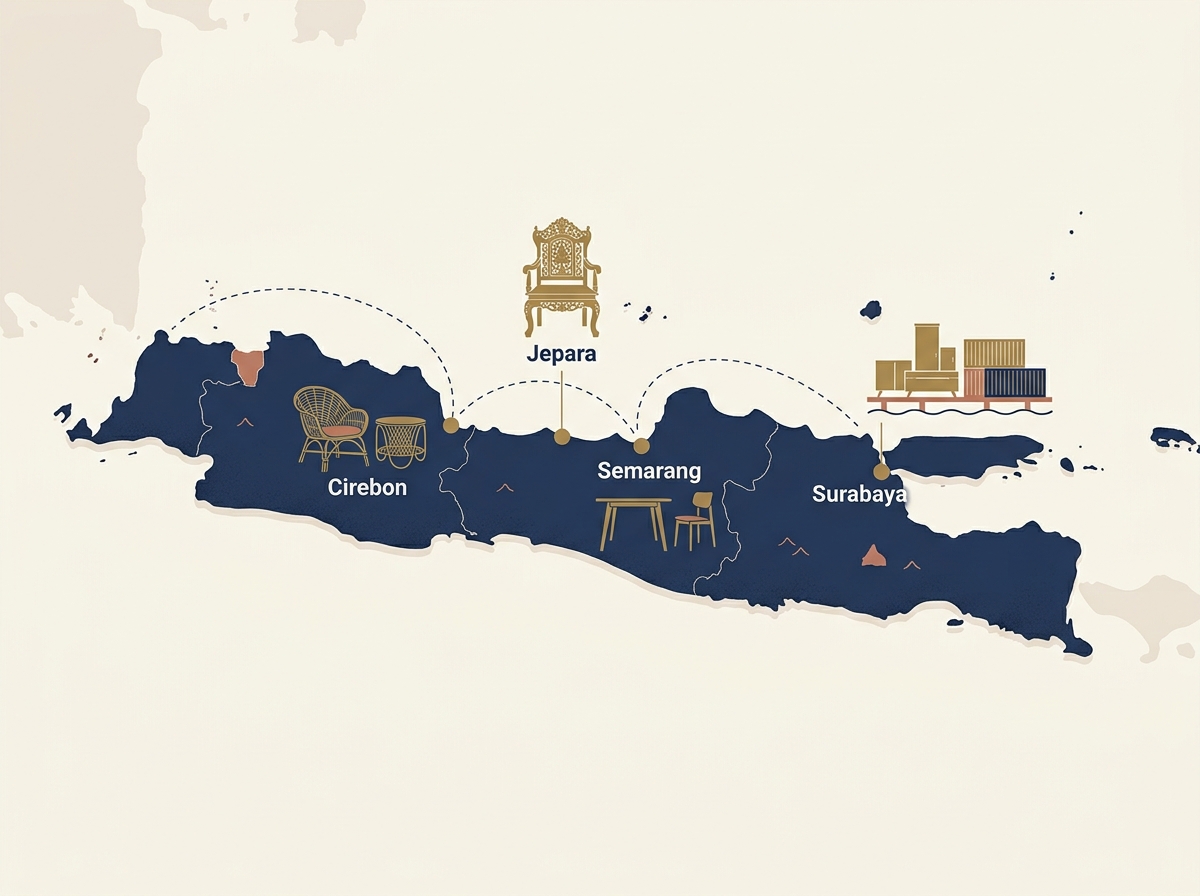 Map of Indonesia furniture manufacturing clusters