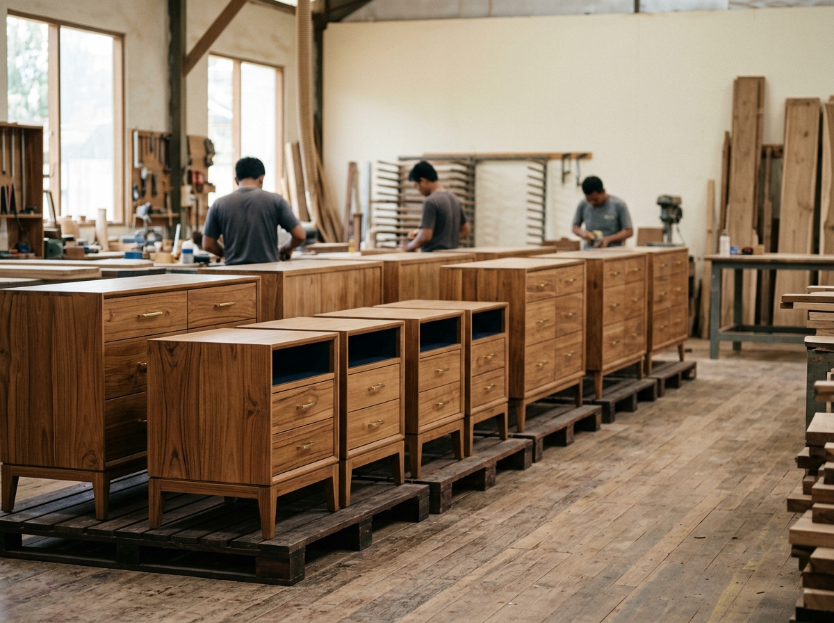 Hotel casegoods production in Jepara Indonesia teak furniture factory