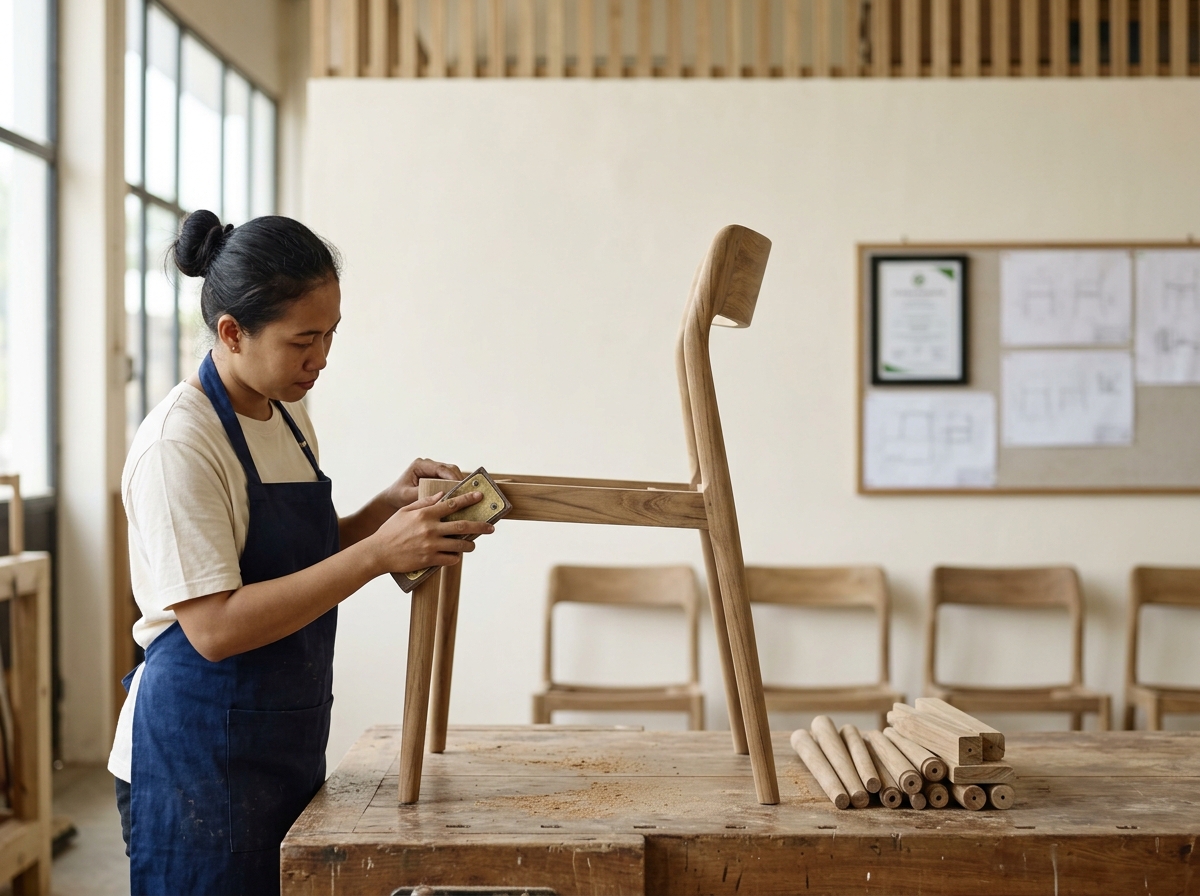 Indonesian furniture factory with SVLK-certified teak wood production