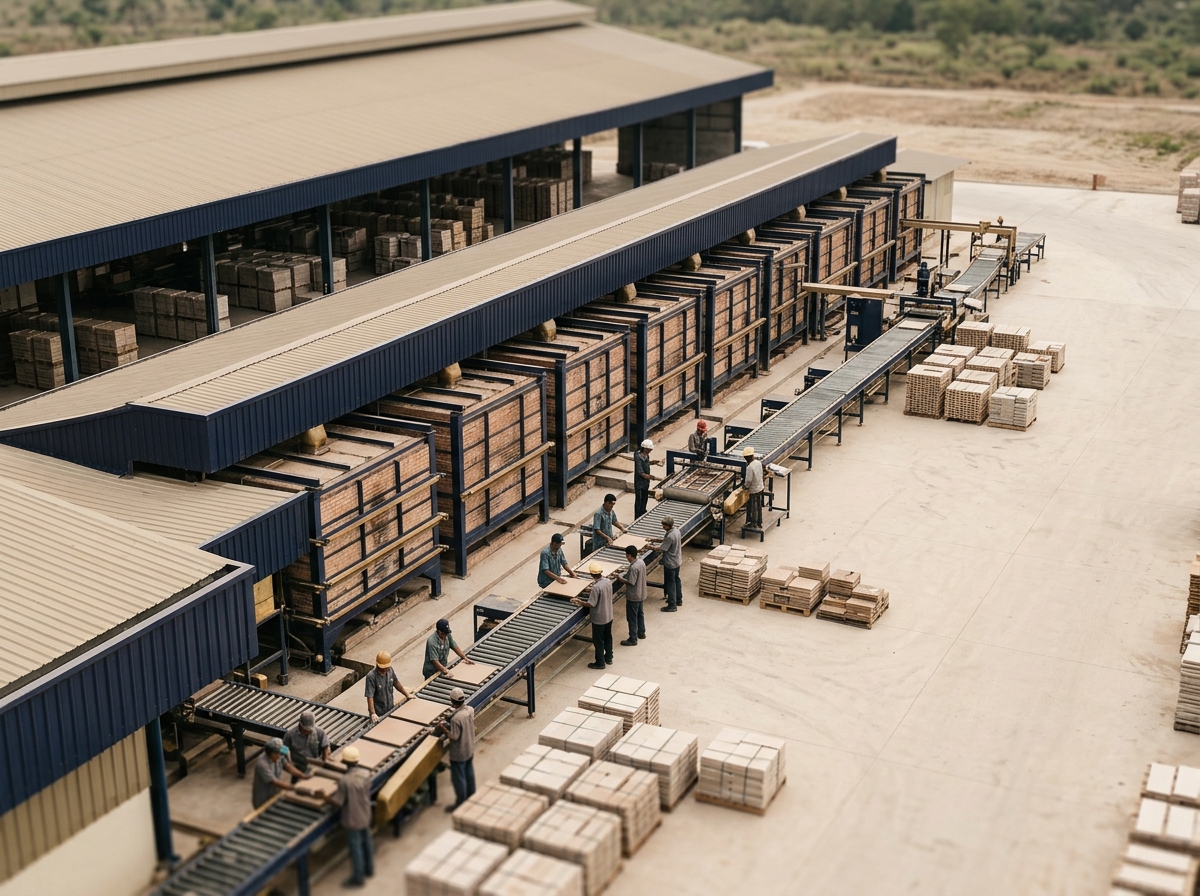 Indonesian ceramic tile factory production floor