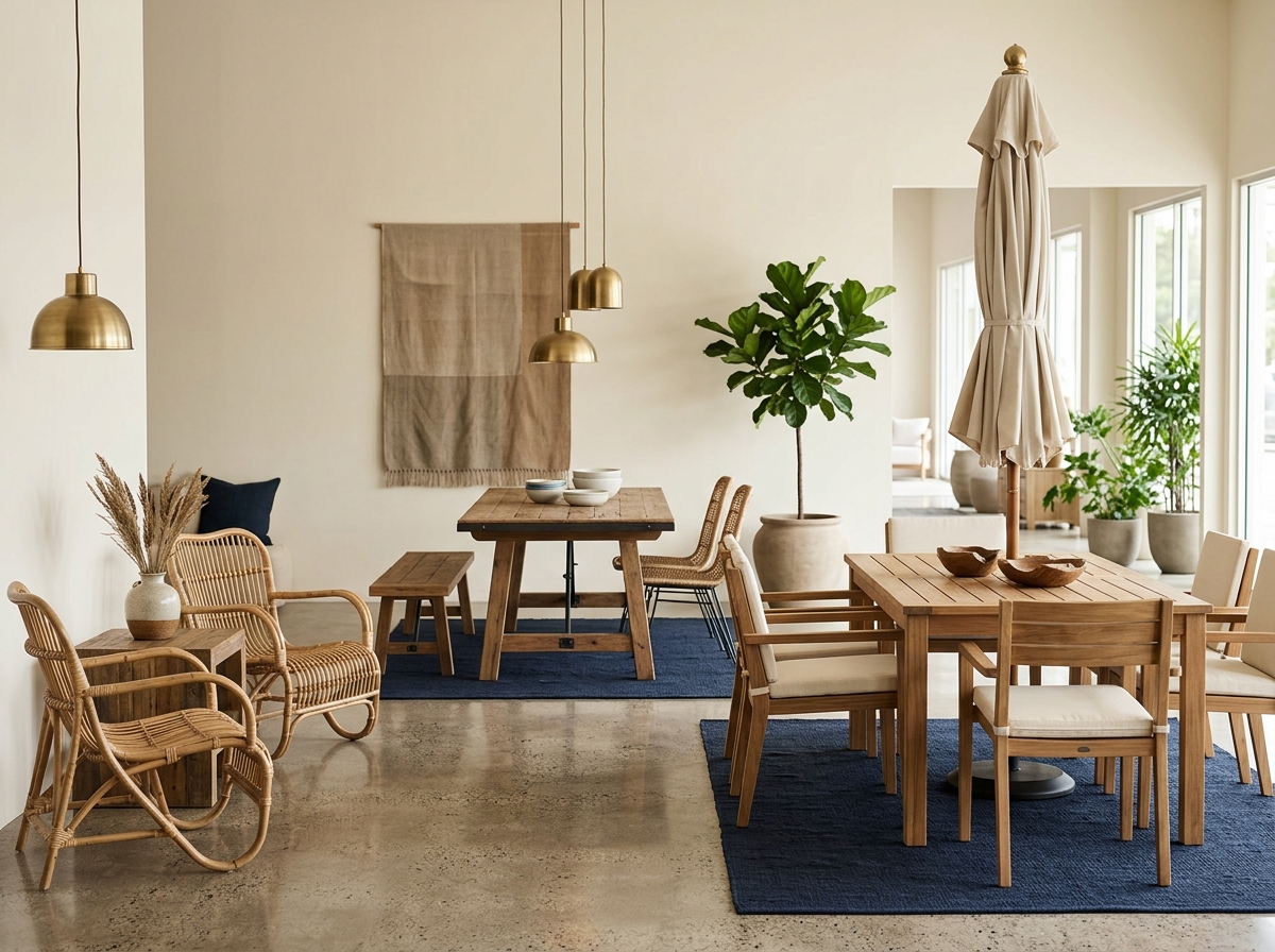 Range of Indonesian export furniture categories including teak, rattan, and reclaimed wood