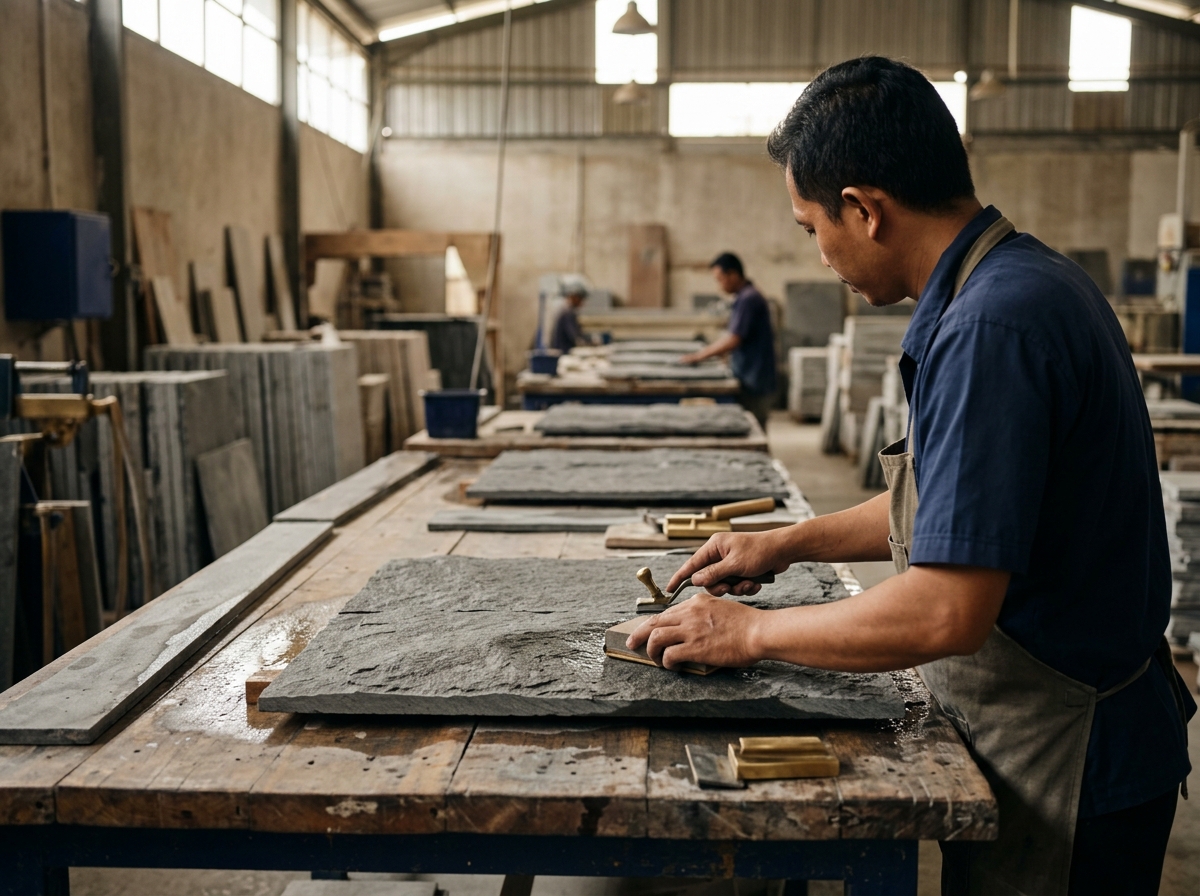 Indonesian facade manufacturer producing andesite stone cladding panels
