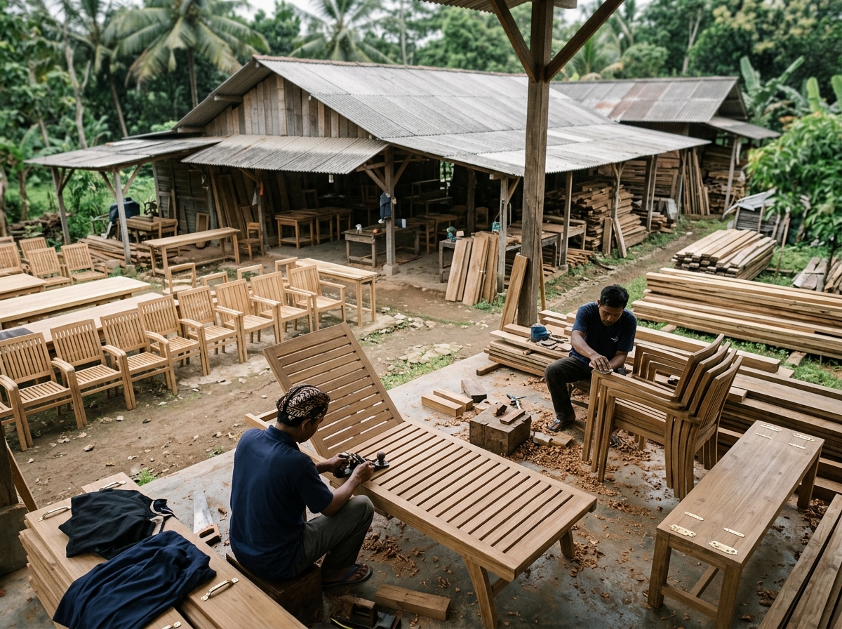 Teak outdoor furniture workshop in Jepara Indonesia