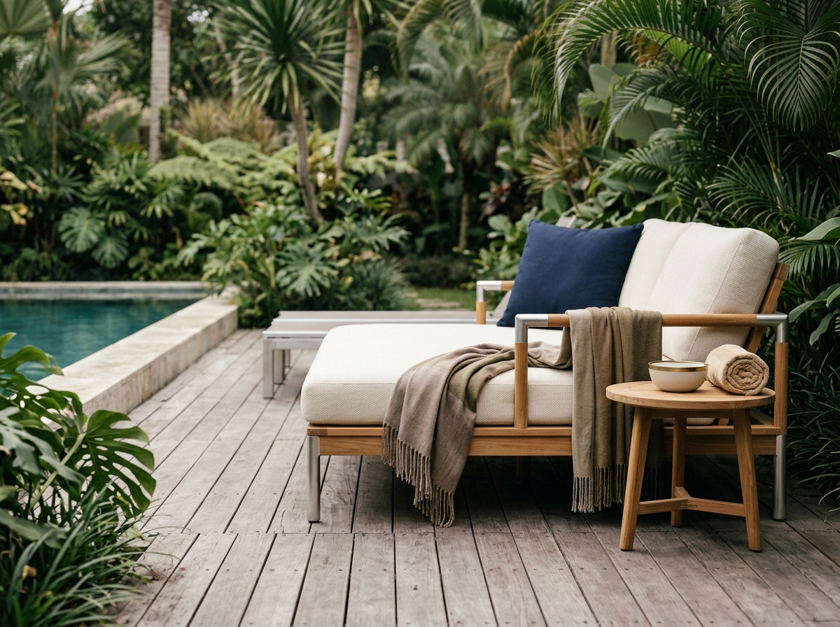 Resort poolside outdoor furniture teak and aluminum Indonesia