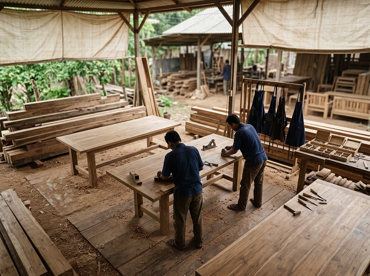 Reclaimed teak furniture workshop in Jepara Central Java Indonesia