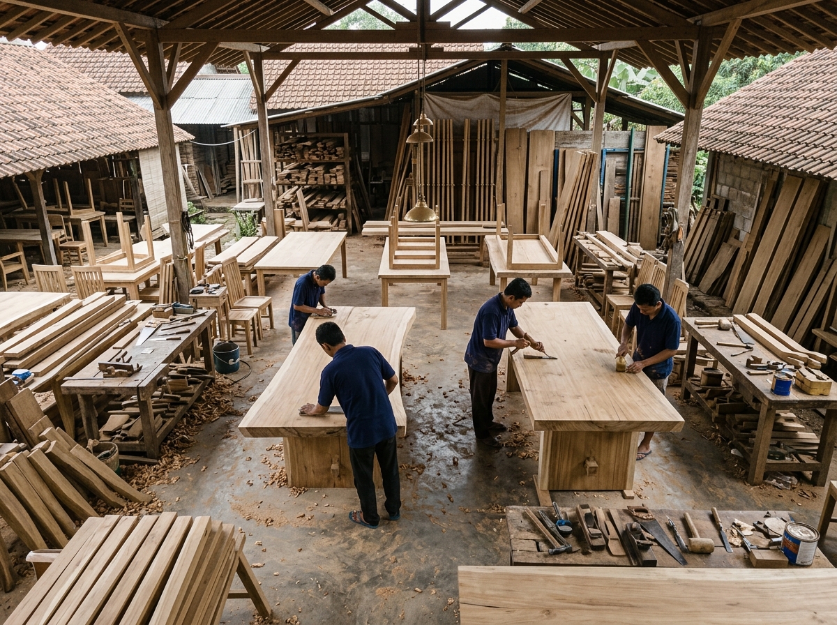 Teak dining table manufacturing in Jepara Indonesia
