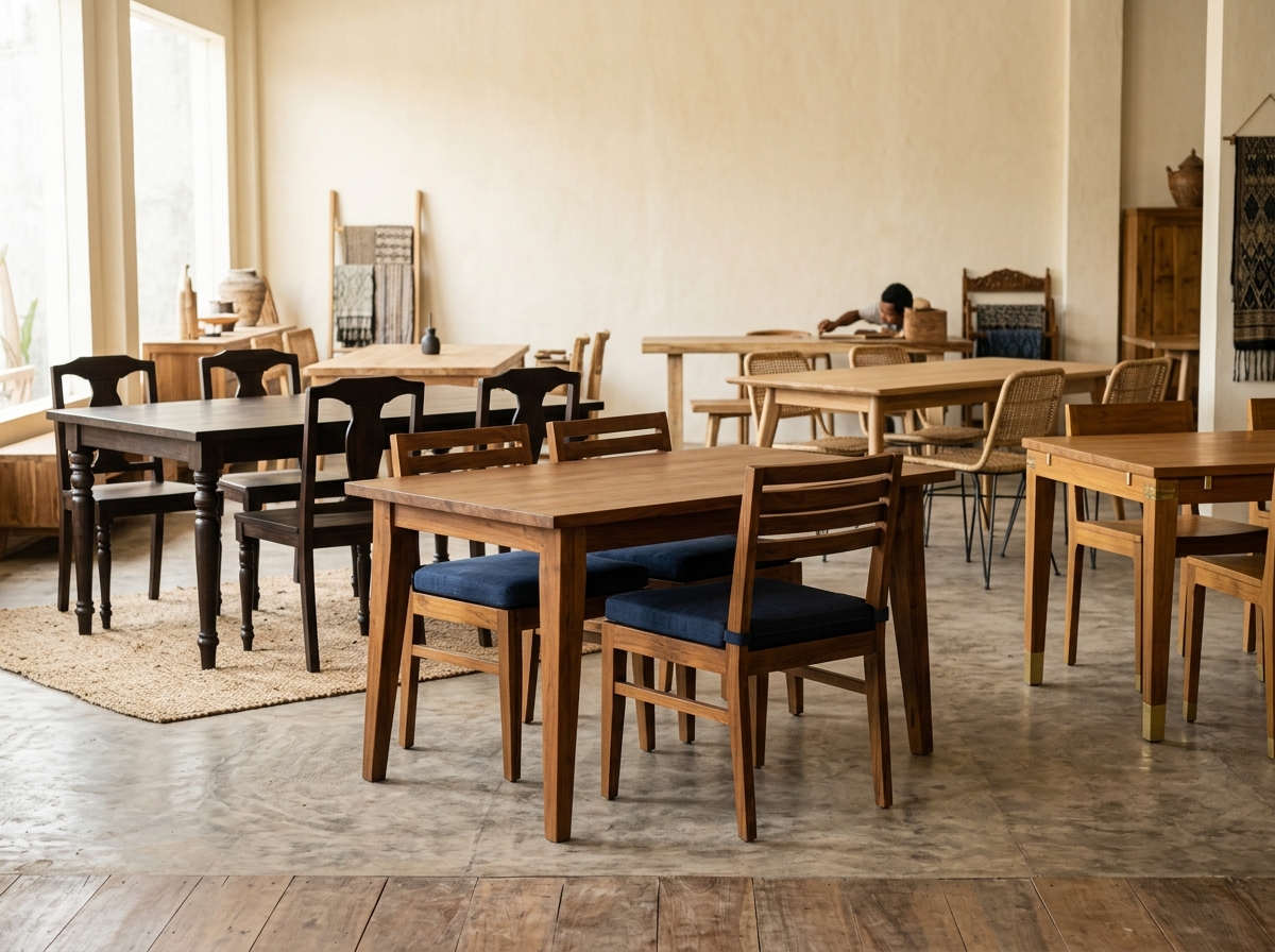 Custom teak dining table sets from Jepara Indonesia manufacturer