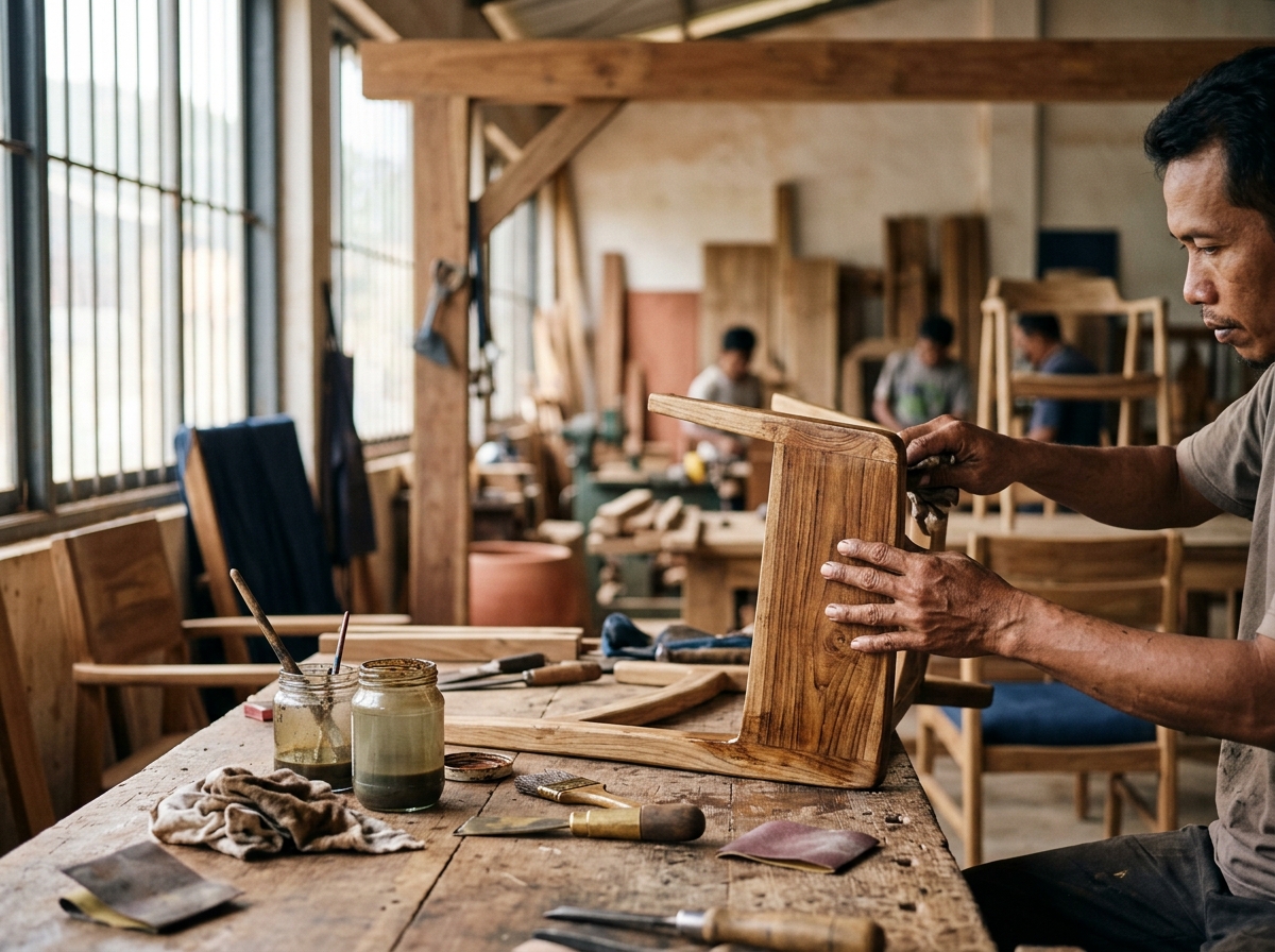 Furniture quality control inspection in a Jepara Indonesia factory